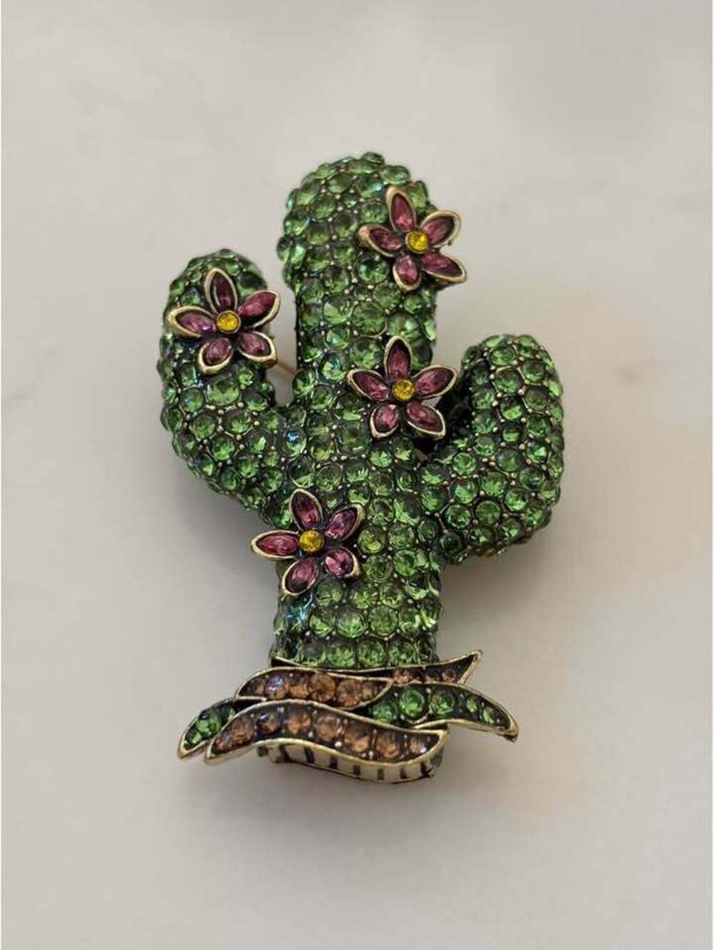 Rhinestone Cactus Flower Brooch